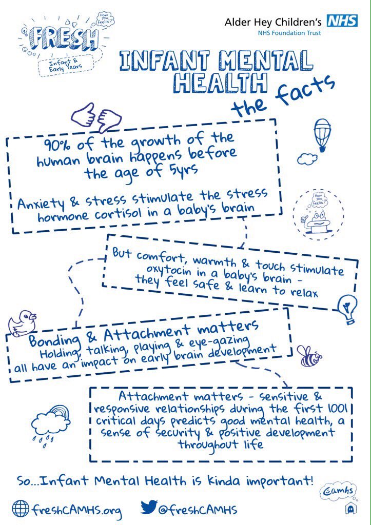 ThriveApproach's tweet photo. Did you know that 90% of the growth of the human brain happens before the age of 5?

This great infographic from @freshCAHMS provides some interesting facts on infant #mentalhealth and how bonding and attachment can impact early brain development 🧠 https://t.co/k7NCREjtEQ