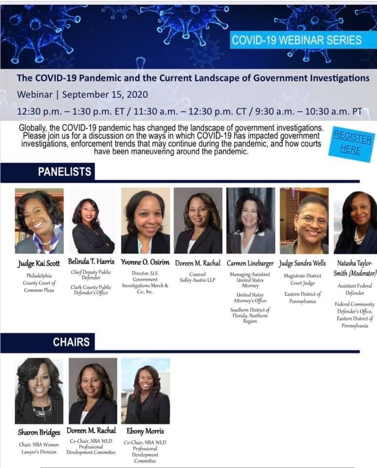 NBA WLD Presents: The COVID-19 Pandemic and the Current Landscape of Government Investigations WEBINAR- 9/15 - mailchi.mp/nationalbar.or…
