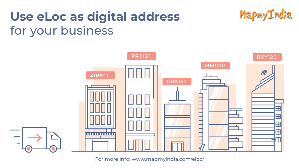 MapmyIndia's tweet image. Use eLoc - new digital address for a new digital India to uniquely identify your business. eLoc by MapmyIndia is the most efficient, accurate &amp;amp; fast method to validate your address &amp;amp; #location data. Visit to start using #eLoc -mapmyindia.com/eloc/
#DigitalAddress #DigitalIndia