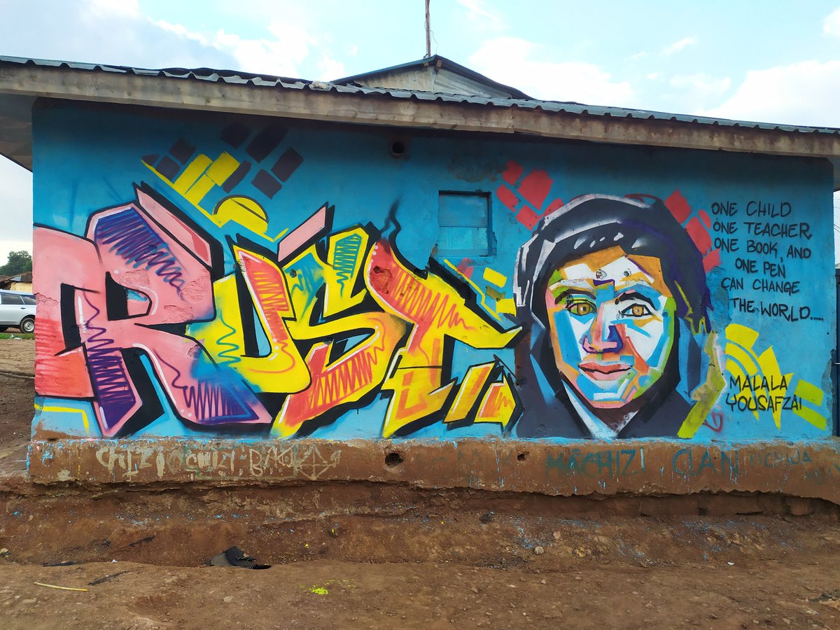 CMETrust's tweet photo. And our Mathare offices have some new faces! Such an honour to collaborate with our good friends @Mathare_Roots &amp; homegrown talents led by @MyTribeIsArt1 to celebrate education champions @Malala &amp; @NelsonMandela Thank you @KCBGroup for donating paints! https://t.co/iVi6i33wJ7