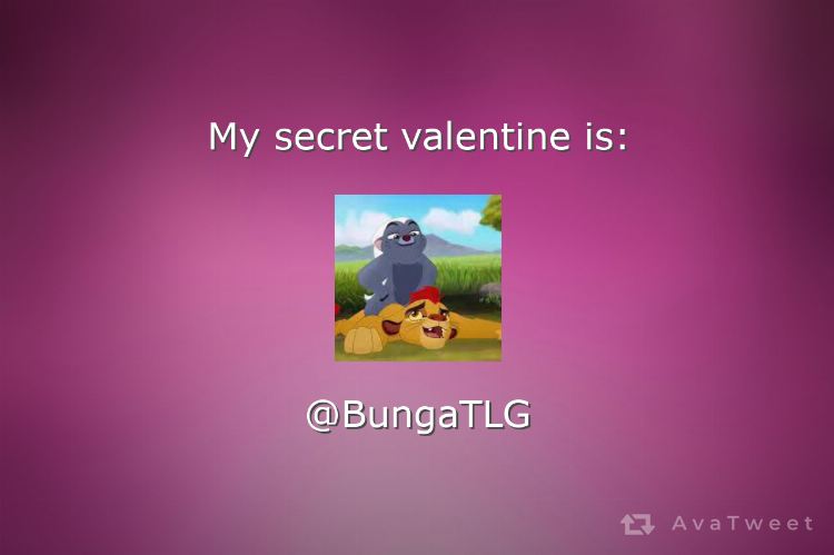 My secret valentine is <a href="/BungaTLG/">Bunga</a>. Find your secret valentine at avatweet.com/games/valentine #AvaTweet #SecretValentine