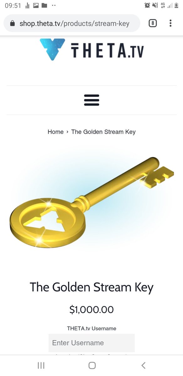 Jimbob23977288's tweet photo. @Whizadree 
I am currently trying to sell my golden stream key. Got it 3 months ago but never used the code as I dont game or stream often enough. 
They sell on the theta webstore for $1000 but I'm open to offers https://t.co/SODFYyRRY2