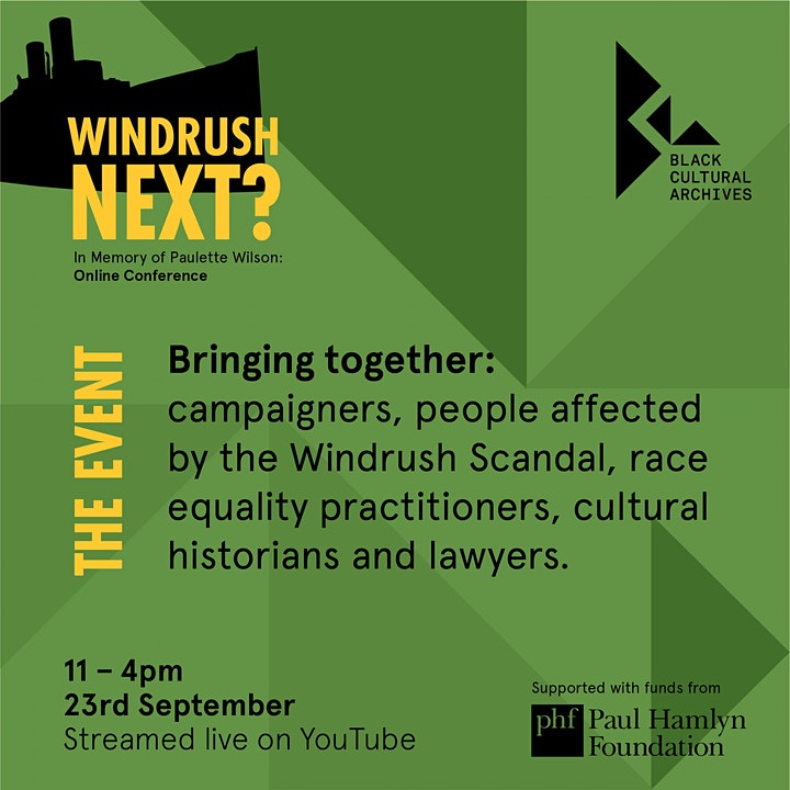 ppvernon's tweet photo. Important Windrush Conference in memory of Paulette Wilson  on 23rd of September with key note speaker Wendy Williams reflecting 6 months since the launch of  @bcaheritage @phf_uk 
https://t.co/zBngJHAjVc https://t.co/LTrhkTO5qy
