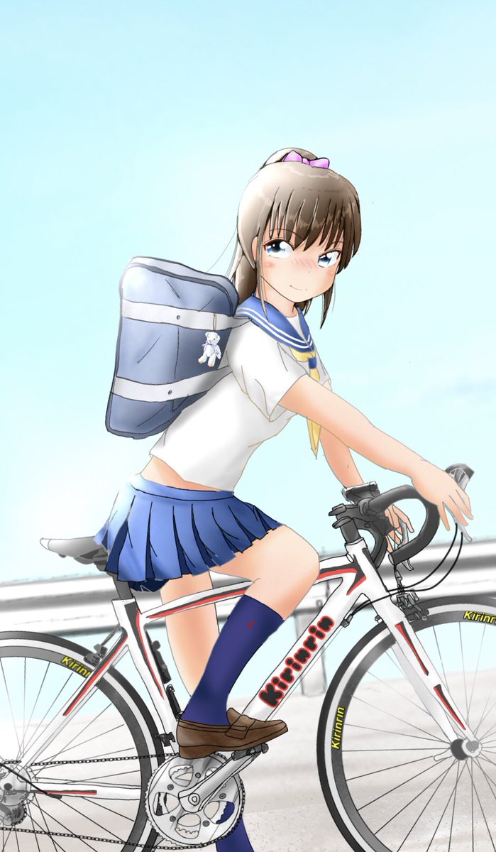 ｃａｔ３０８ 昨日描いた線画に色塗り お絵かき イラスト Ipad Applepencil Rkgk らくがき 女の子 女子 セーラー服 制服 自転車 ロードバイク