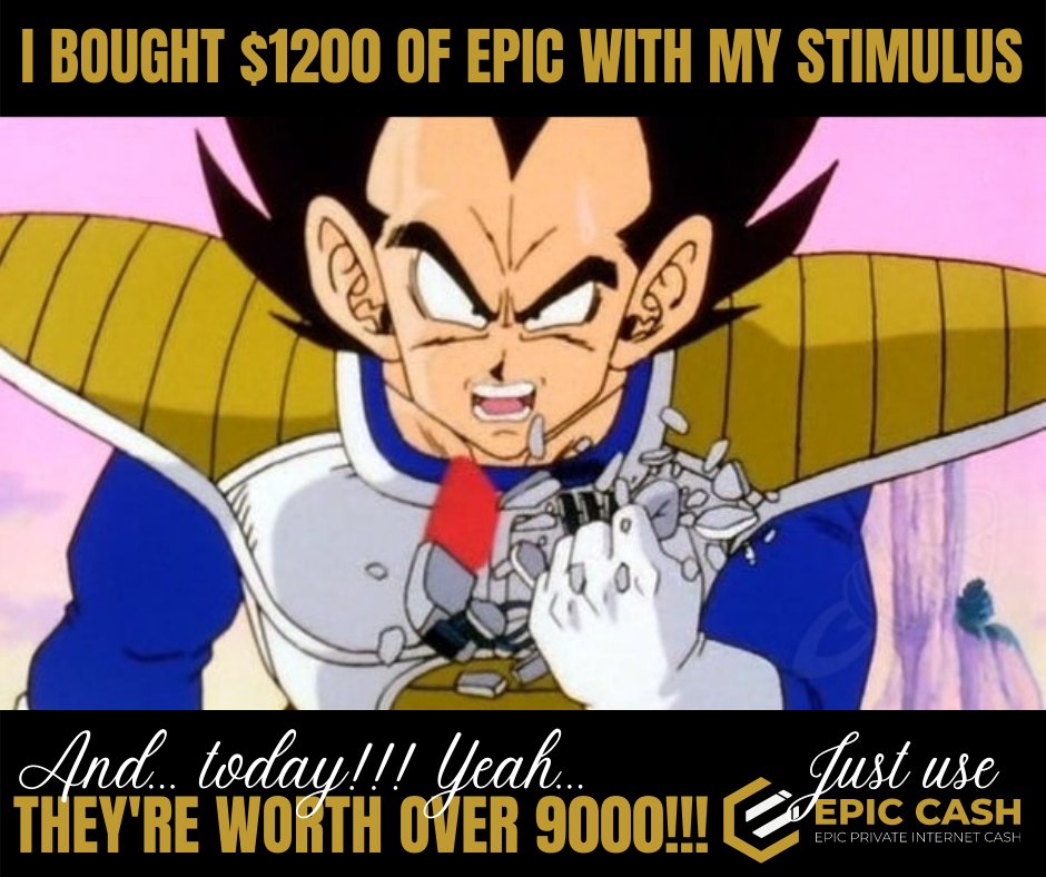 VigilanteCripto's tweet photo. I bought $1200 worth of #EpicCash with my #Stimulus #Stimuluscheck and today they are worth #Over9000!!! Just use #EpicCash #EPIC #Private #Internet #Cash finishing what #Bitcoin started https://t.co/DltJkRIm3Y