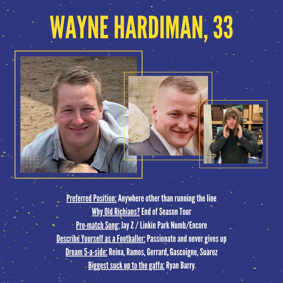 🟡🔵 PLAYER PROFILES 🔵🟡

Now the weekend games are over, we can get back to #PlayerProfiles! Up next we’ve got:

<a href="/RossPeters92/">Ross Peters</a> 
<a href="/LeeJohnHarris/">Lee Harris</a> 
Jason Dean
Wayne Hardiman

#UTR | #uptherichians