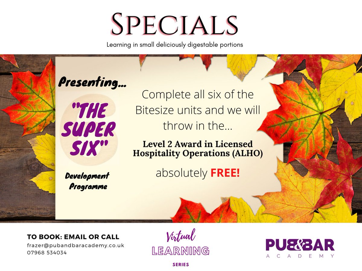 We are incredibly proud to offer a sample of our new Autumn course brochure.  All sessions are live and tutor led, designed and built on our new virtual learning platform.  For more information and the full copy of our Autumn brochure get in touch today.
#pub #bar #hospitality