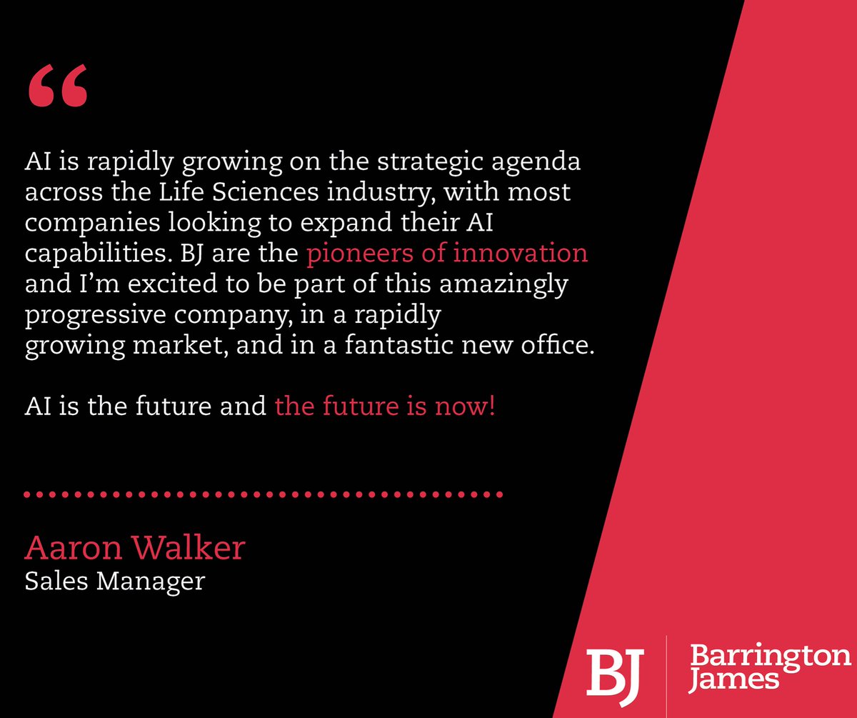 BarringtonJames's tweet photo. Welcome to the team Aaron Walker!

Aaron describes joining the BJ team as the easiest decision he’s ever made! Aaron will also specialise in Artificial Intelligence...a great expansion of the team! 

#lifeatbj #barringtonjames #lifesciences #recruitment #artificialintelligence https://t.co/sR4FSyACAK