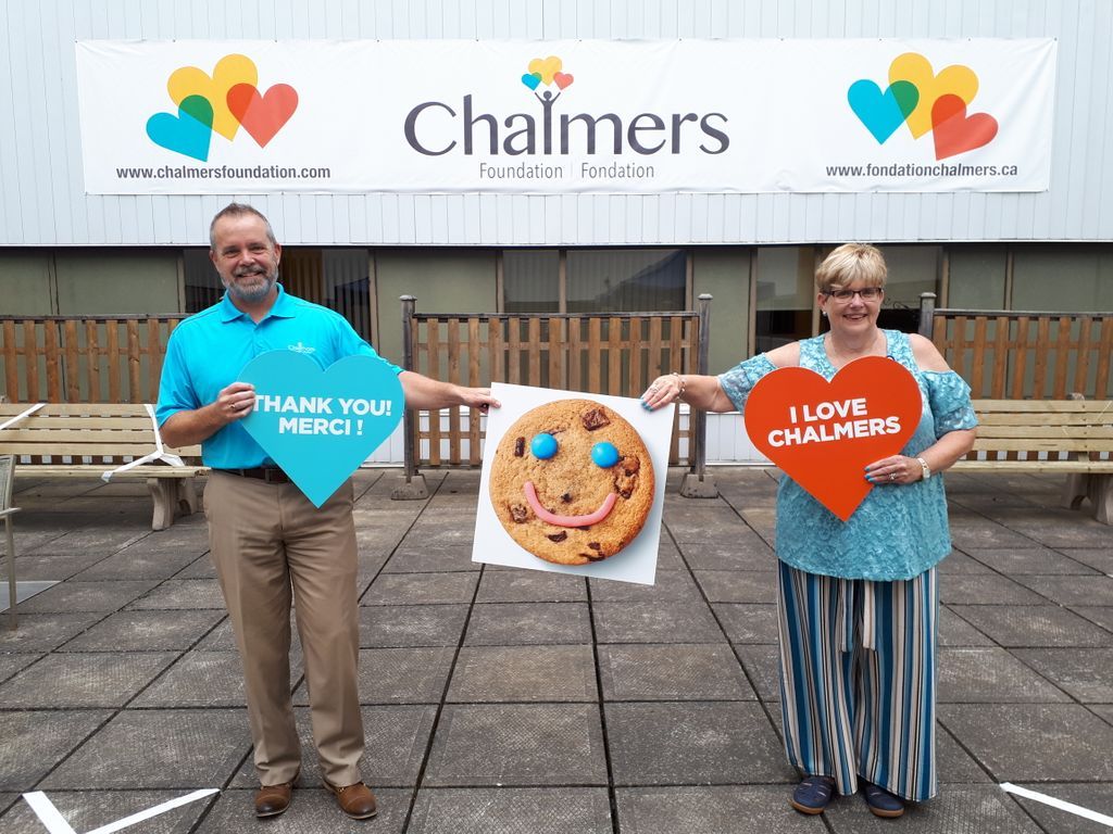 ChalmersFdn's tweet photo. Tim Hortons #SmileCookie Week begins today with #proceeds from the #ProspectStreet location going to the #ChalmersFoundation! Our Board of Directors Chair Trevor Corey and Karen McGrath, President and CEO of @HorizonHealthNB encourage everyone to buy a Smile Cookie! https://t.co/vBifCB9BDl