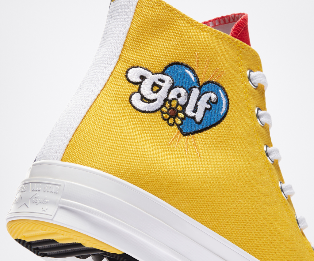 sneakersnstuff's tweet image. Summer isn&apos;t over 🌞 Tyler, the Creator brings the bold, youthful energy of his streetwear line to the premium Chuck 70 canvas with a design that recreates a fan-favorite varsity jacket from a recent GOLF WANG collection --- l8r.it/JSKV