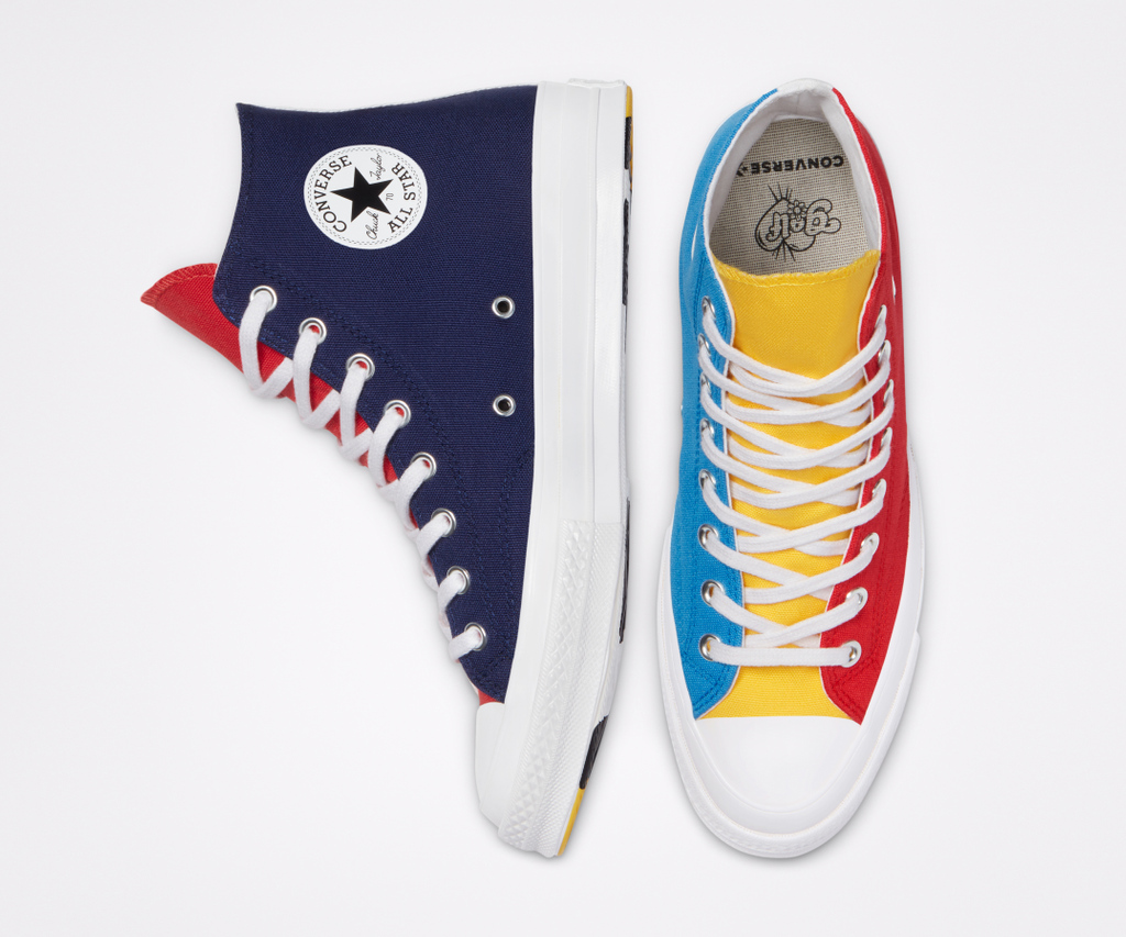 sneakersnstuff's tweet image. Summer isn&apos;t over 🌞 Tyler, the Creator brings the bold, youthful energy of his streetwear line to the premium Chuck 70 canvas with a design that recreates a fan-favorite varsity jacket from a recent GOLF WANG collection --- l8r.it/JSKV