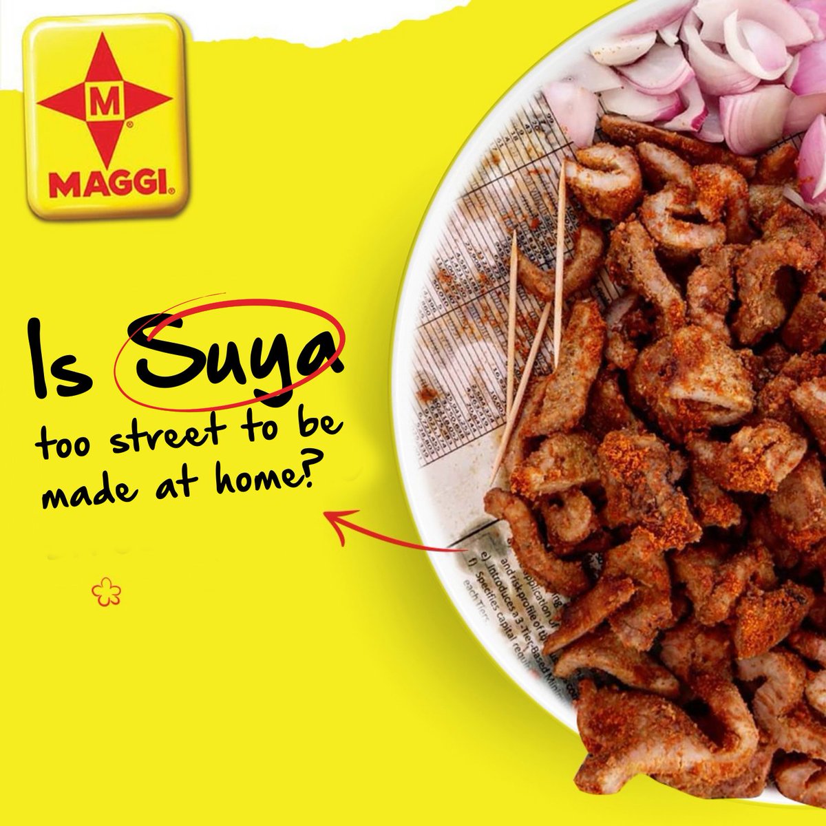 Some say if it isn’t dressed in newspaper and bought at a street corner, then it isn’t real suya. Do you agree? 
#MainVsSideDishes