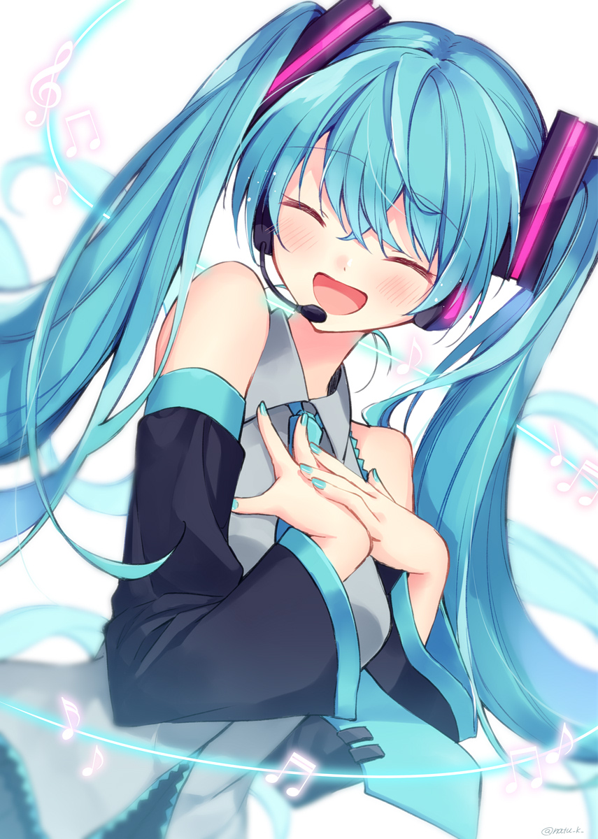 hatsune miku 1girl solo long hair twintails detached sleeves necktie closed eyes  illustration images