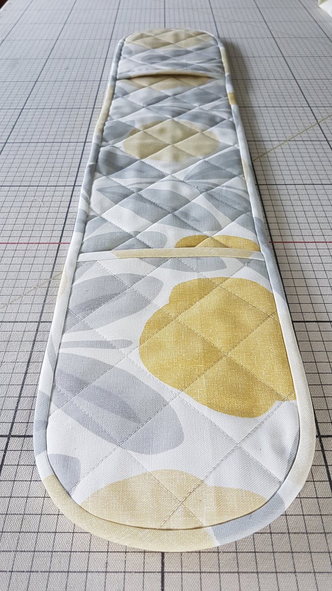 VACurtains's tweet photo. Completed interlined Roman blind and matching #doubleovenmitt.  Fabric by #lauraashley serena sunshine, mustard and grey #kitchenremodel https://t.co/C5A1SMUnQI