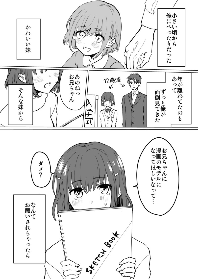 【創作漫画】妹からマンガのモデルを頼まれた兄が、BLマンガと知らずに協力する話1/3
#BLマンガ脳妹x少女マンガ脳兄 