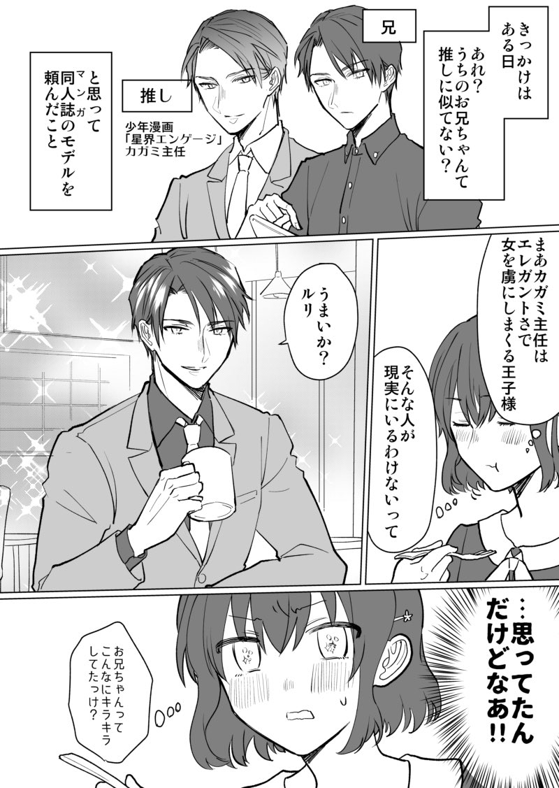 【創作漫画】妹からマンガのモデルを頼まれた兄が、BLマンガと知らずに協力する話3/3
#BLマンガ脳妹x少女マンガ脳兄 