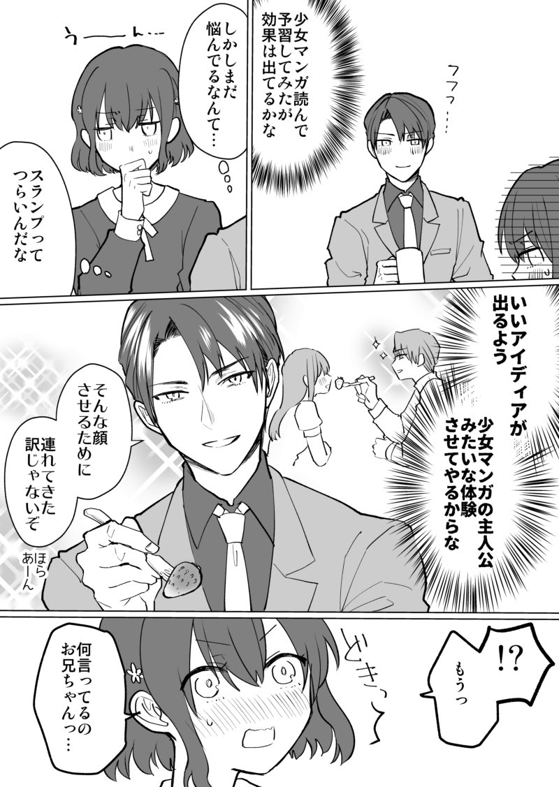 【創作漫画】妹からマンガのモデルを頼まれた兄が、BLマンガと知らずに協力する話3/3
#BLマンガ脳妹x少女マンガ脳兄 