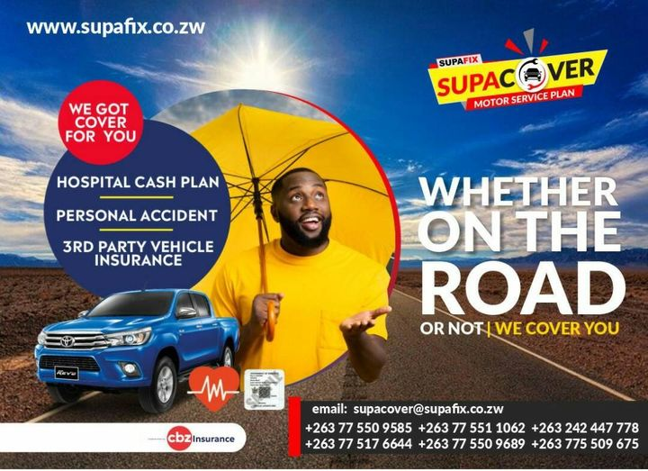 SupafixZ's tweet photo. We have you covered.

Sign up ONLINE 
https://t.co/O5xTCB7qTV
Customers centre :
+263 242 447 778
+263 775 176 644
+263 775 509 689
+263 775 509 675
email : supacover@supafix.co.zw
#supacover #supafix #vehicleservice #vehiclecover #carservice #afrocompass https://t.co/ocBQdQCVbu