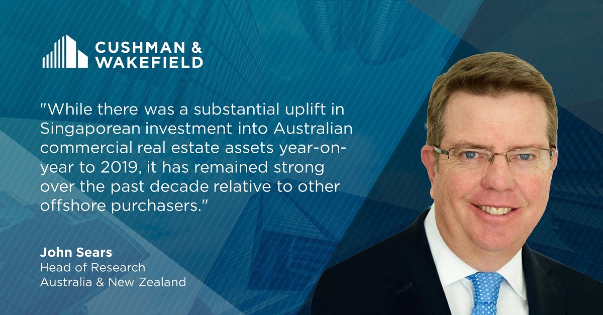cushwakeAsia's tweet photo. In a September 8th article on The Business Times, #CWExpert john Sears shares that #CRE investors in Singapore continue to invest in Australian real estate in spite of the COVID-19 pandemic. Investments in Australian real estate amounted to A$1.2 billion in H1 2020. https://t.co/ZXUrX3yhbc