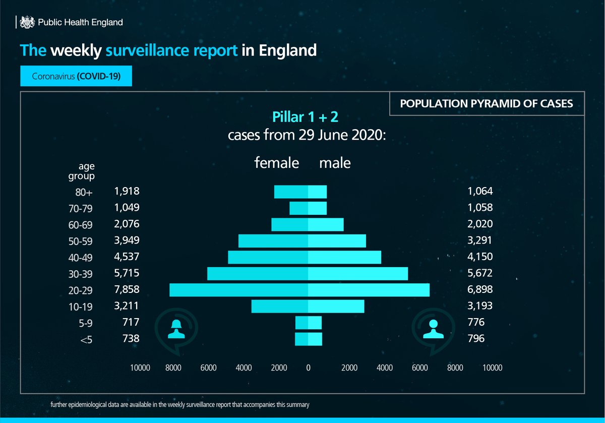 UKHSA's tweet photo. The report also highlights a shift in recent patterns of #COVID19 in England since 29 June, with the younger age groups most affected https://t.co/zDXhzSEeFD