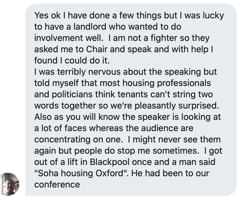 But once in his office, the meeting continued and continued and was only ended by a division bell. She told me she wanted him to think of her and her colleagues and not the stereotypes when he came to vote on the Housing And Planning Bill.