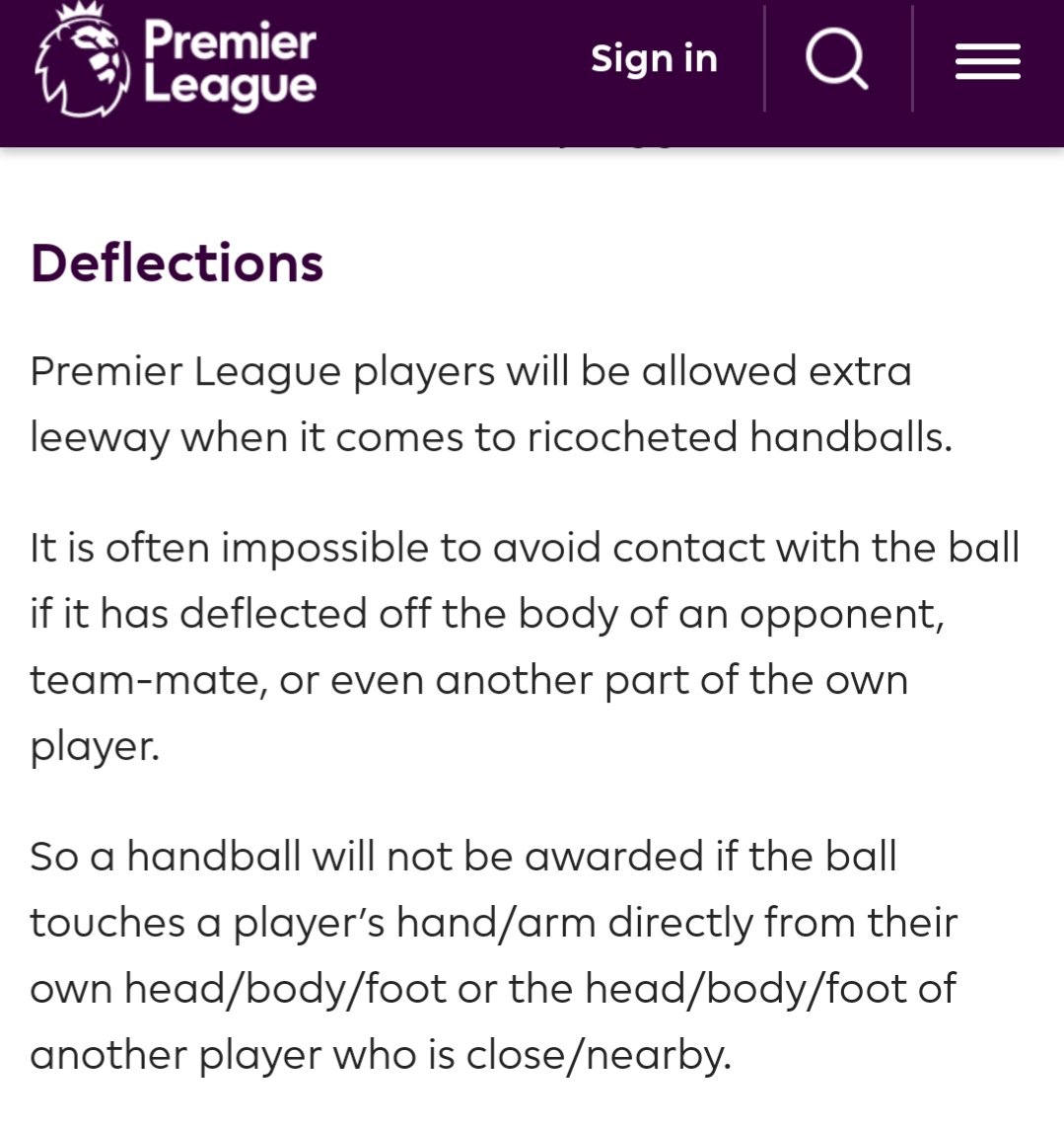 Let's start with the penalty given to Liverpool for the handball by Leeds' Robin Koch. This passage from the official Prem website, and the Laws of the Game, has been doing the rounds. It suggests that all deflections onto the hand cannot be an offence. It's not the case.