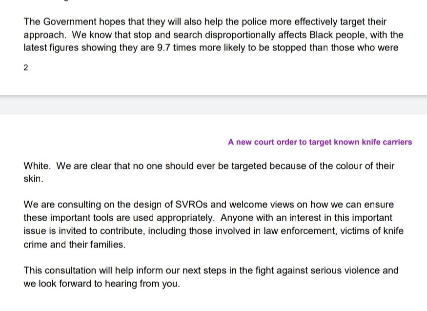 One reflection: the consultation suggests that  #SVROs would result in more targeted  #stopsearch - but these are additional powers. Why would the use of eg s1, s23 & s60 powers become more targeted? 2/