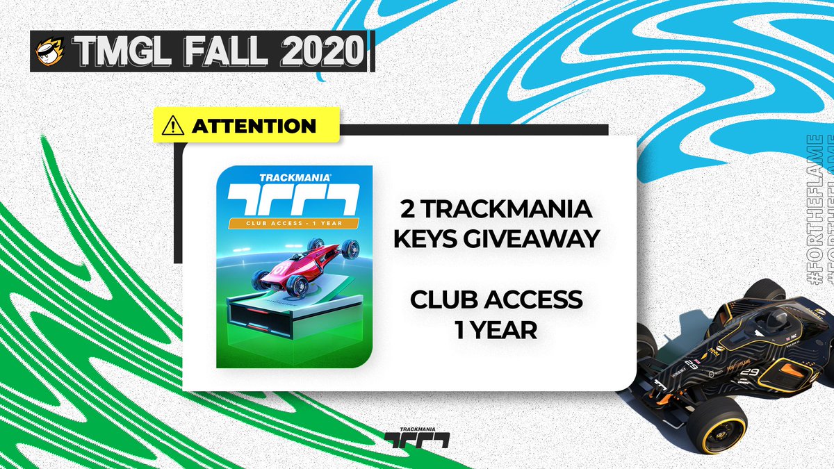 MNMGaming's tweet image. 🚨GIVEAWAY

We're giving away 2 x 1-Year Club Access Trackmania keys to celebrate TMGL 🔥

- Follow us &amp;amp; @PacTM2
- Like &amp;amp; RT this tweet

Ends 28 SEP 2020

#ForTheFlame #为燃烧而生