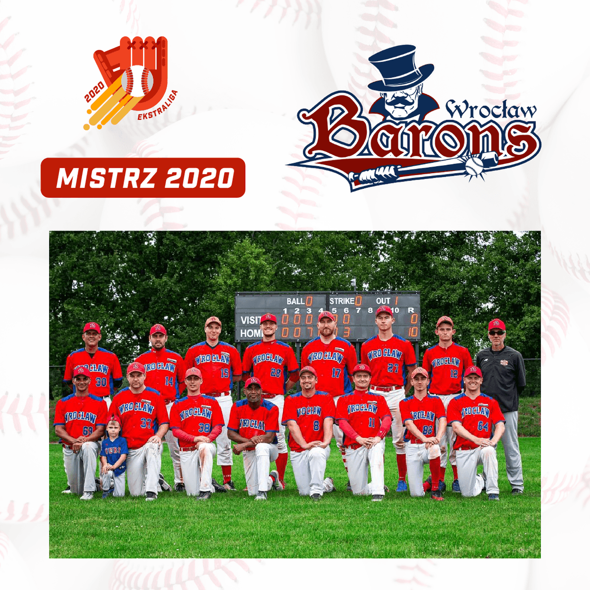 pzball's tweet photo. @KSB_Wroclaw Mistrzem Ekstraligi 2020 ⚾️🏆🇵🇱
W 8 kolejce Baronowie pokonują Stal Kutno 1:0 w drugim meczu i zostają Mistrzami Polski!//
In the 8th round of Ekstraliga, the Barons defeat Stal Kutno 1-0 in the second match and become Polish Champions! https://t.co/geMcrTjWcK