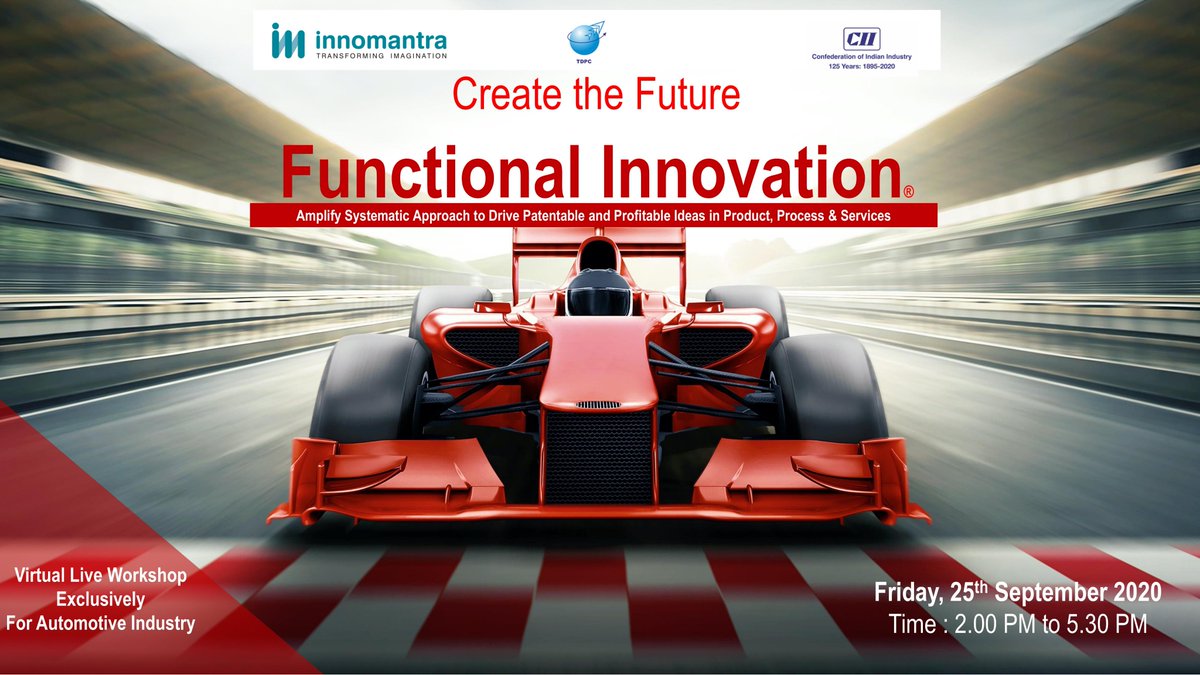 #CII-TNTDPC &amp; #Innomantra presenting a workshop on Functional Innovation on 25th Sept 2020. #createthefuture 
Click here to register lnkd.in/gfpQaSn
Contact: 97887 90347
tinyurl.com/yy2kb5s5