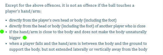 We can see the difference in the claim for a penalty against Jeff Hendrick for Newcastle at West Ham. The player's arm is down by his side, and not making his body bigger, as per the laws. NB: It probably is handball by point of contact alone, but it's borderline.