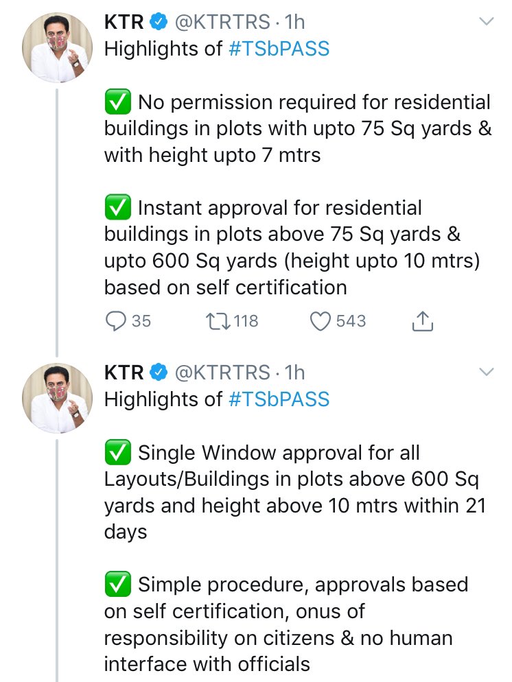PuttaVishnuVR's tweet photo. #TSbPAAS 
#TrailblazerTelangana 

With the advent of novel #TSbPAAS policy today, the age old draconian building permission system in #Telangana is erased👏

*TS Govt strongly believes in empowering its citizens👇

✅Last week with #RevenueAct👌

✅Today with #TSbPAAS👍

@KTRTRS https://t.co/bP398fSKDh