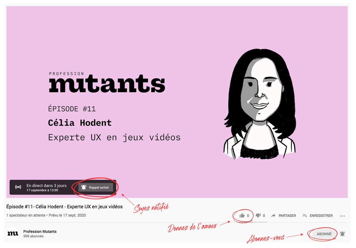 profmutants's tweet photo. RDV ce jeudi à 13h avec @CeliaHodent docteur en #UX Design, spécialisée #gamedesign &amp; #psychologie cognitive. Elle a notamment  travaillée sur des jeux comme #Fortnite, #FarCry, #WatchDog, #StarWars… Alors, activez la cloche, likez et abonnez-vous 😘👉  https://t.co/wV0ukGbxse https://t.co/7pWXkTPCPn