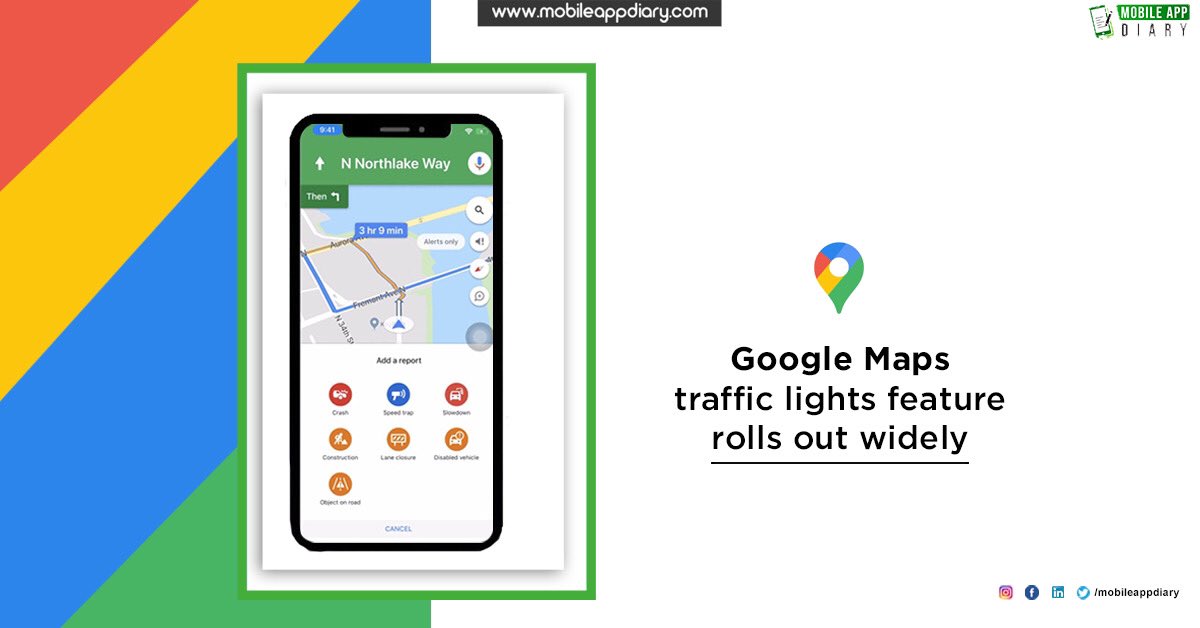 mobileappdiary's tweet photo. In its latest offering a few months back, Google Maps started displaying traffic lights to some of its users, but now they are rolling out this feature on an extensive scale. @googlemaps 
#MAD #googlemaps #maps #googlemapstimeline #googlemapupdate #newupdate #googlemapreviews https://t.co/7s5ambbb8J