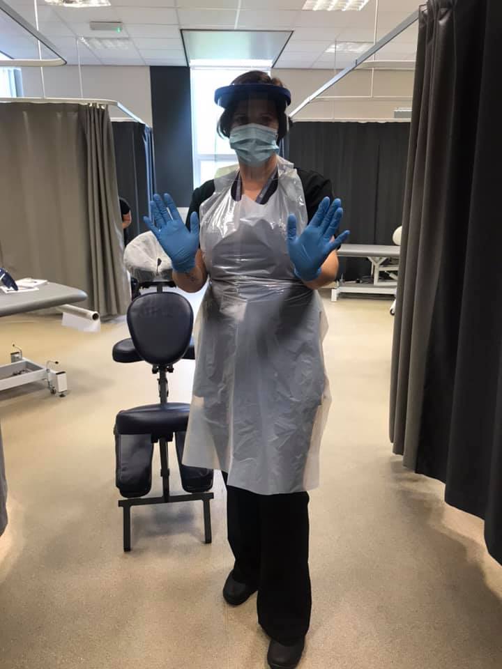 Our lecturer Amanda a ready for her seated massage class 🤗😷 #jazzhands#ChooseMoray#MorayCollegeUHI#newnormal