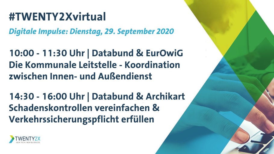 TWENTY2X_HAJ's tweet photo. Am 29. September starten wir mit neuen Impulsen für den öffentlichen Sektor. 🥳 #TWENTY2Xvirtual

Unsere Experten vom Databund, der EurOwiG AG und @Archikart haben spannende Vorträge für euch! 🎙️🖥️

Diskutiert mit: https://t.co/JPcboIOppW https://t.co/NhJFgINDqr