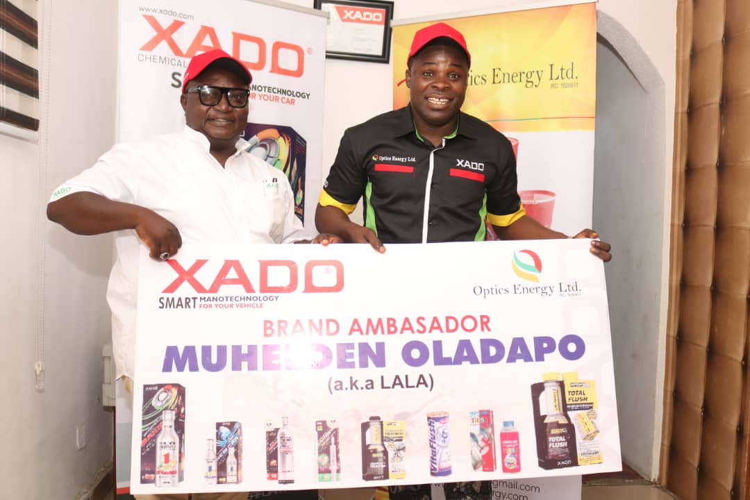 EnergyOptics's tweet photo. Cheers to as successful unveiling of our XADO brand ambassador Muhideen Oladapo aka MR XADO aka LALA. We enter into this partnership with gratitude in our hearts and we look forward to enjoying a great time working together. https://t.co/YAQMW6YQu6