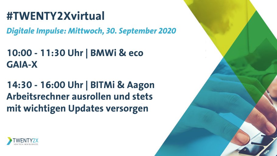 TWENTY2X_HAJ's tweet photo. Genau in einer Woche diskutiert das @BMWi_Bund  gemeinsam mit @eco_de das Thema „GAIA-X“. 

Der @BITMi und @aagon_acmp geben euch am Nachmittag Tipps für sicherheitsrelevante Updates für eure Arbeitsrechner im #homeoffice 🤓💻 

➡️ https://t.co/JPcboJ60hu https://t.co/JiA1V0itWc
