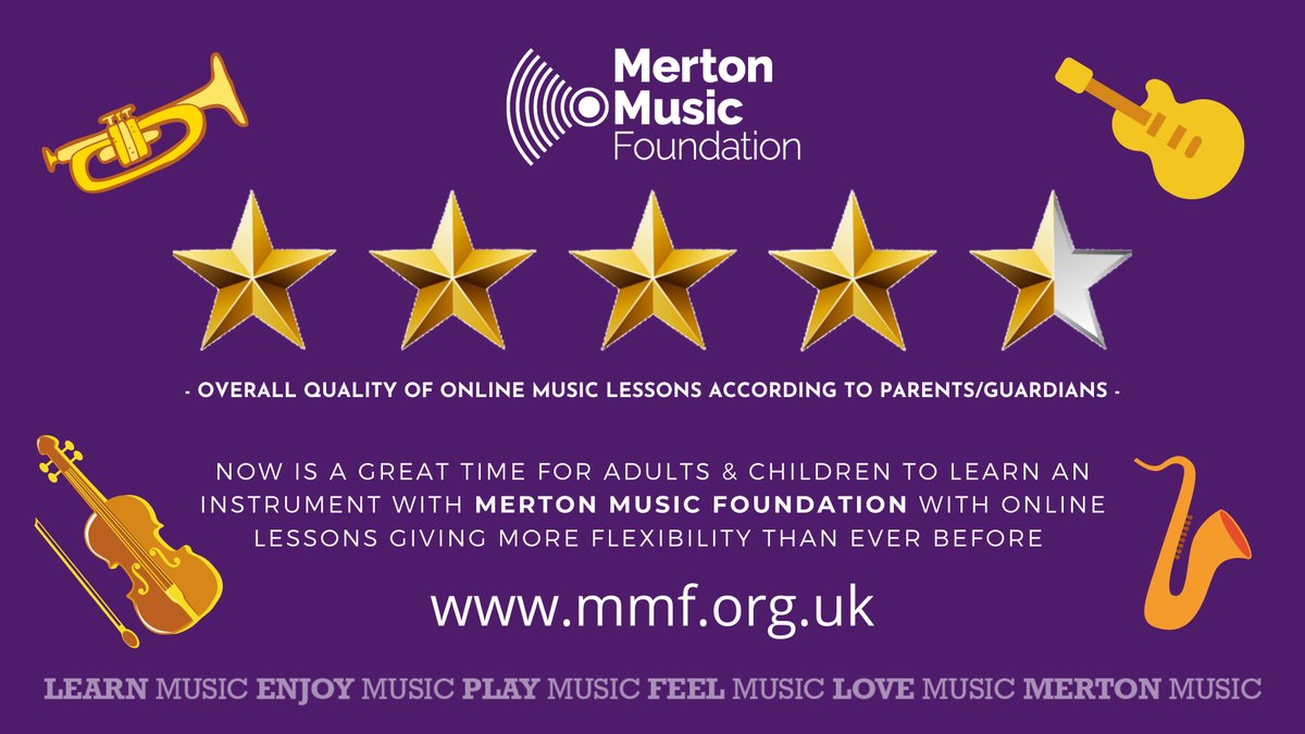 Our online music lessons have been a huge hit &amp; we're delighted that parents gave us the 👍 with a 4.5/5 rating for overall quality. We're making great progress unlocking in-person lessons but will continue to offer online tuition. Visit mmf.org.uk to find out more.