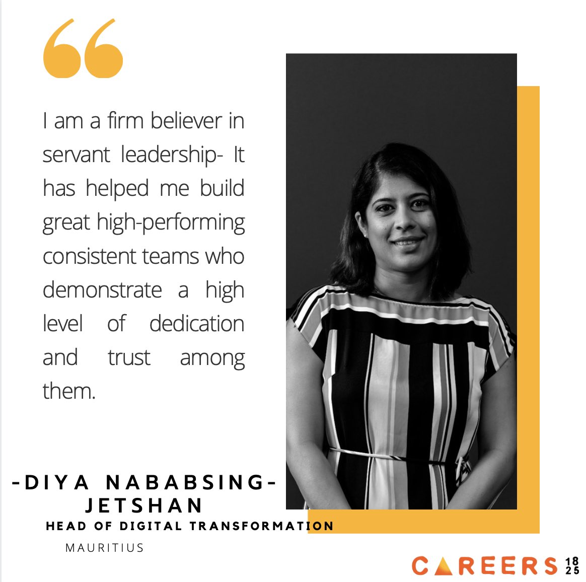 Careers_1825's tweet photo. Our Careers 1825 Role model, Diya Nababsing-Jetshan from Mauritius, is a senior executive with almost 20 years of experience. To find out more about Diya or get in touch with her you can visit our website (link in bio). 
#mauritius #career #digital #mauritius #transformation https://t.co/rOYLPquYt5