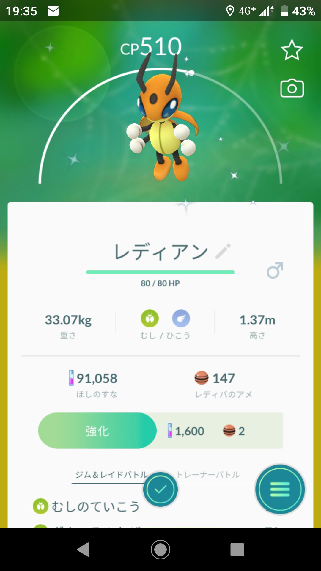 はいあっと 仕事帰りに2匹目の色違いレディバget出来た 早速レディアン進化させたよ ポケモンgo ポケモンgo色違い T Co 4pvnjmtrm8 Twitter