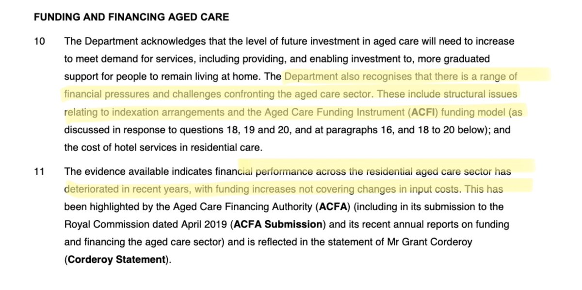 Now this is interesting. Re: the cuts to direct care subsidy (the ACFI) which the govt refuses to acknowledge. Now, Department of Health tells the  #agedcareRC that indexation hasn't kept pace with costs (data has been showing that for yonks)