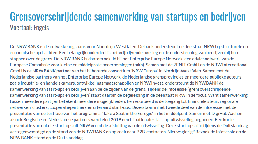 NRWEuropa's tweet photo. Happy to be part of #Duitslanddag2020!👏🙏
Interested how #EENCanHelp you to find #B2B partners and #funding in #Germany?
Then why not quickly register and visit us at our digital stand!?!
https://t.co/3RlnpqsokL
#Duitslanddag #DNHK 🇳🇱🇩🇪❤️ https://t.co/UjtuWZO6Y3
