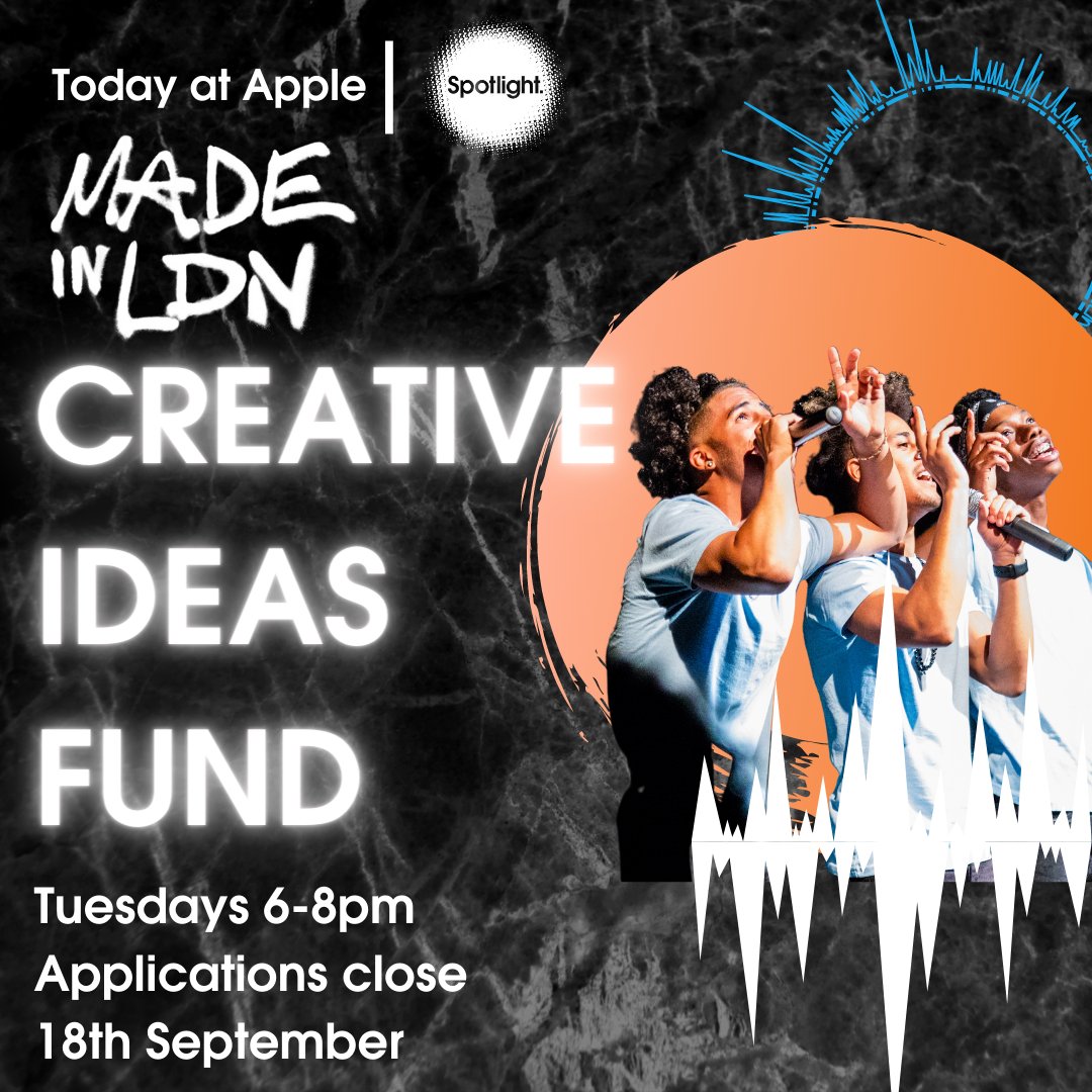Create_Jobs's tweet photo. @weare_spotlight have teamed up with #TodayatApple to launch the Creative Ideas Fund, a new programme where young creatives age 11-19 can collaborate on an original, cross-arts creative project 🙌🏽 

Find out more here https://t.co/gun33OZhZW #MadeinLDN https://t.co/Hi5F19798x