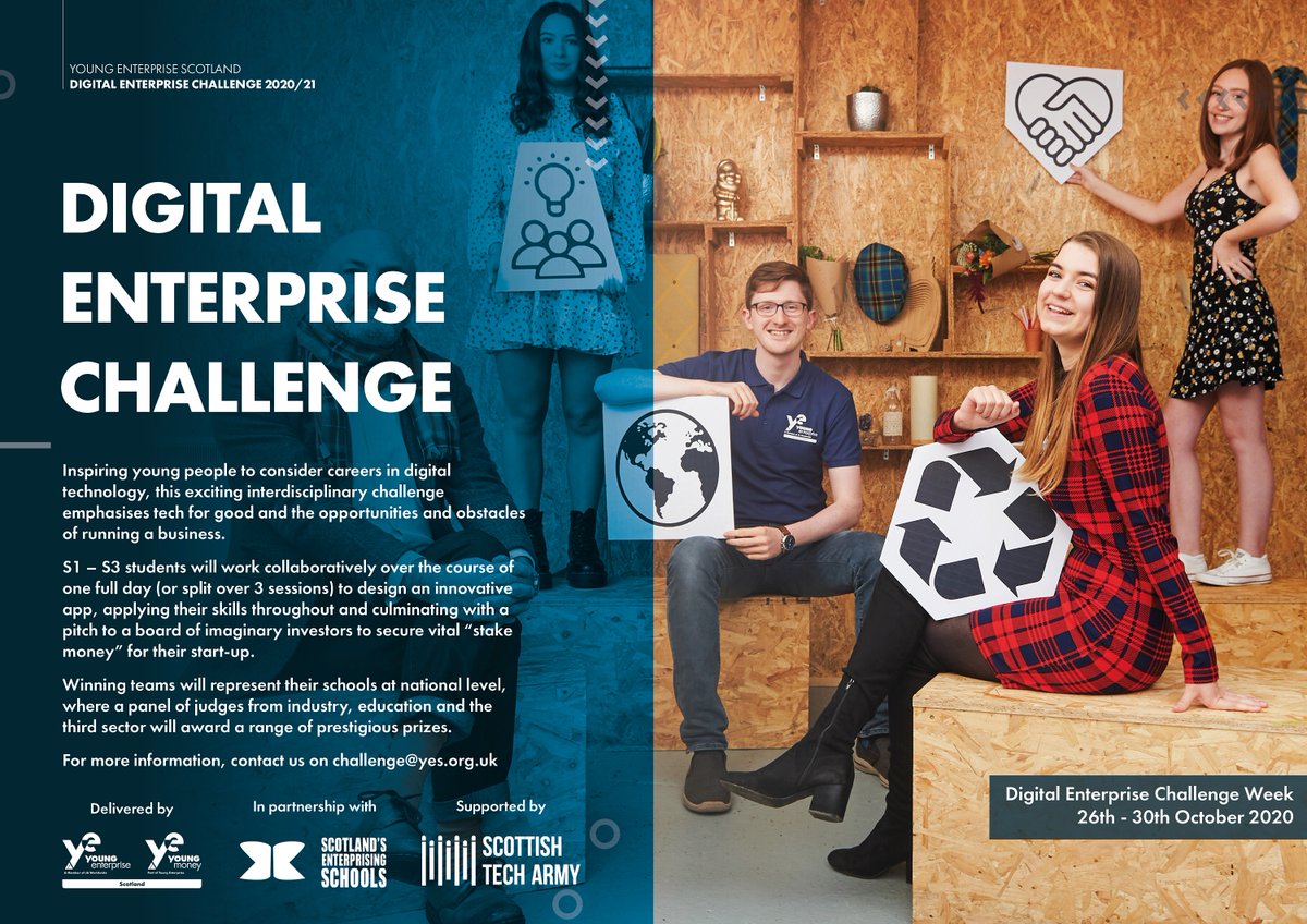With <a href="/YE_Scotland/">Young Enterprise Scotland</a> we're bringing you the Digital Enterprise Challenge this October.

Open to S1-3 &amp; designed to encourage young people to consider careers in tech, it looks at tech solving problems; branding; cyber-crime; and the impact on society, economy and the environment.