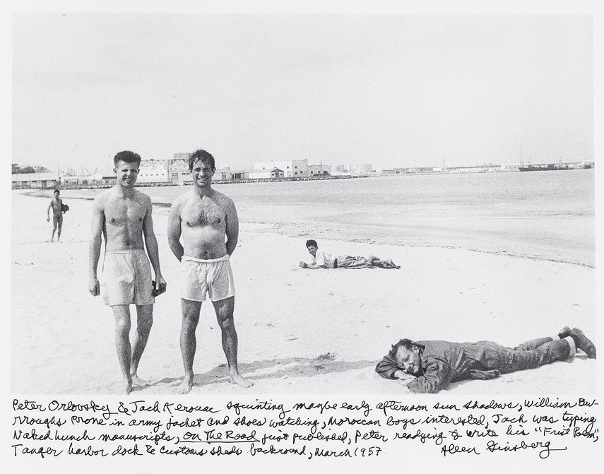 callec6's tweet photo. Jack Kerouac, Peter Orlovsky, and William Burroughs on the beach in Tangier - Photo Allen Ginsberg - May 1957 https://t.co/fcd7q1MOcB