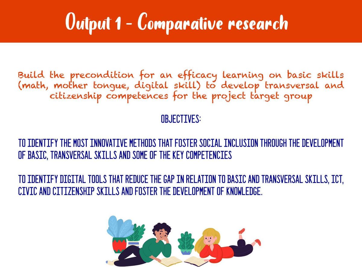 The main objectives for NEver TOo LAte is to build the precondition for an efficacy learning on a basic skills to develop transversal and citizenship competences for the project target group. #O1 #nevertoolateeuproject #ErasmusPlus #comparativeresearch