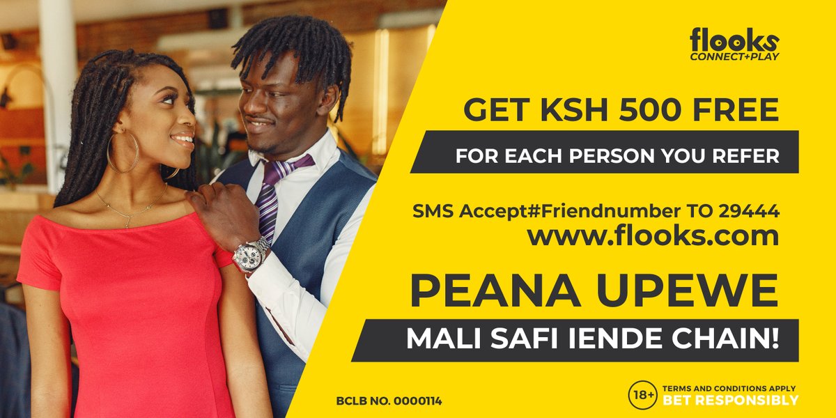 FlooksCare's tweet photo. 🥳🥳GET Ksh.500 FOR EVERY FRIEND YOU REFER💵💯
Boss, vuta beshte yako tukujenge Punch Asap. 
Ni rahisi: Sms  ACCEPT#FRIENDSNUMER to 29444

#JijengeNaBeshte https://t.co/qKkr9cunyd