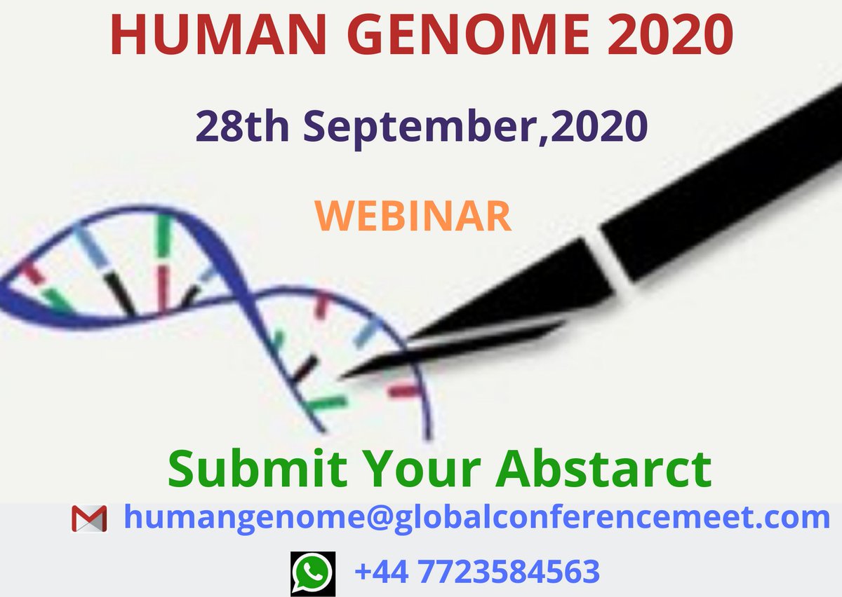 genomics_20's tweet photo. Join us to exchange your knowledge Experience on Human Genome Online Conference on 28th September, 2020
#webinar #onlineevent 
#Submit Your Abstract
Few days Left #hurryup!! #registernow  
Abstract Submission Link: https://t.co/By6KK2e7lQ https://t.co/COaqRm4ryU