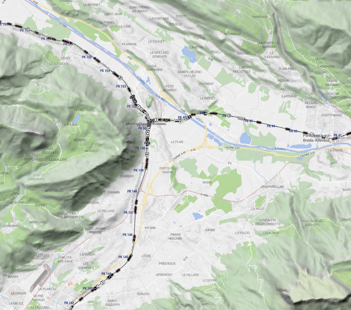 NicolasW_Tchoo's tweet photo. Mise à jour de https://t.co/7y8BqX5y29 ! J'ai pu ajouter la position réelle et fixe de la signalisation (droite, gauche, centrée) ce n'est pas toujours parfait mais c'est bien mieux qu'avant. Et tant qu'à faire j'ai mis à jour les données #opendata @sncf et ajouté le relief ! https://t.co/0narizH0WD
